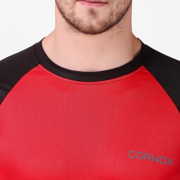 CORWOX Men's Active Full Sleeves Red & Black Sports Polyester T-Shirt - Picture 5 of 6